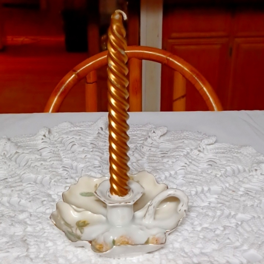 Bavaria Germany‎ Vintage  Hand Painted Yellow  Roses Candle Holder